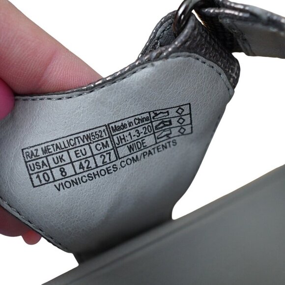 Vionic Pacific Raz Silver Sandals Womens Size 10 Comfortable Hook & Loop Closure - Picture 7 of 8